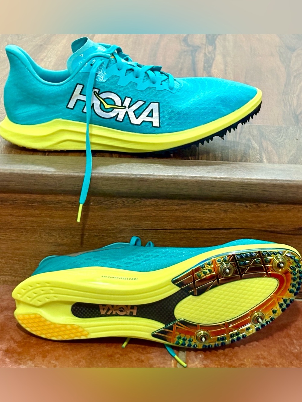 HOKA CIELO X 2 LD Track Running Spikes Teal/Yellow Size 12 MPN 1134533